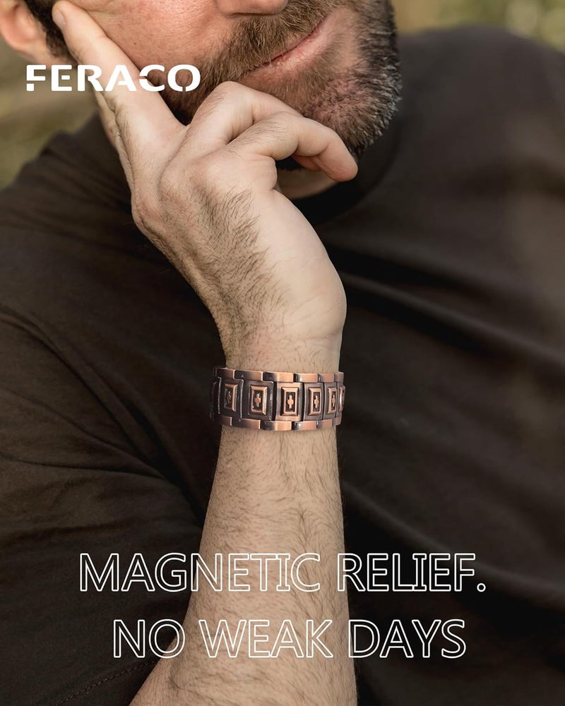 Feraco Copper Bracelet for Men 3X Strength,Magnetic Therapy Bracelet Copper Jewelry with Powerful 3800 Gauss Magnets - Image 4